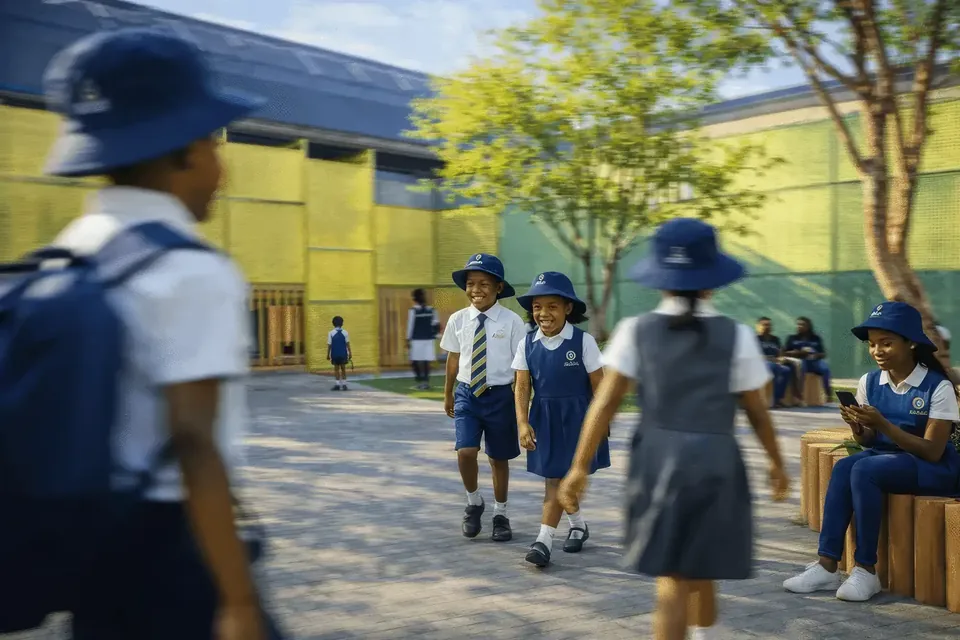 Atlas learners walking through the school courtyard